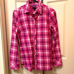 Talbots Vibrant Pink and White Plaid Shirt